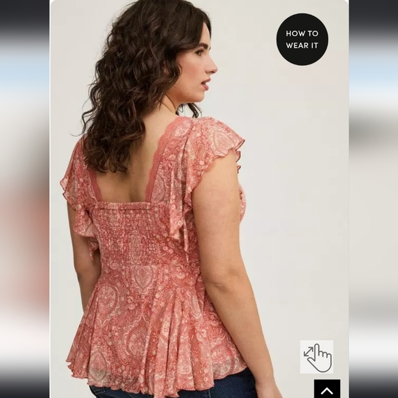 Torrid Pink Flutter Sleeve Smocked Peplum Top - Picture 3 of 12